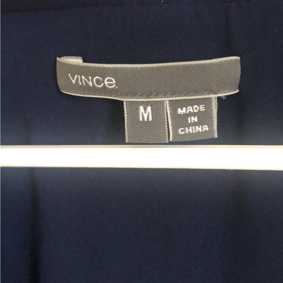 VINCE Silk & Lamb Leather Trimmed Navy Tunic Dress Short Sleeve Size Medium - Picture 4 of 6